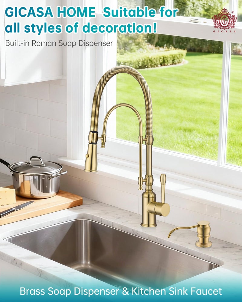 GICASA Built in Deck Mount Liquid Lotion Kitchen Countertop Metal Soap Dispenser, Brushed Nickel Brass Dispenser Pump with 500ml (17oz) High Capacity Bottle - Image 2